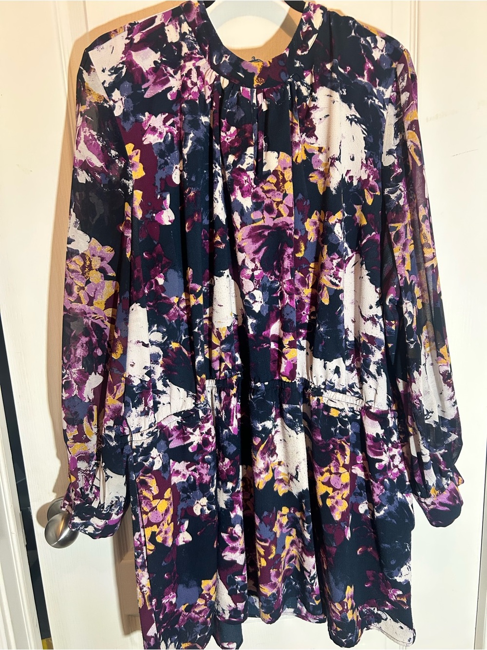 Lane Bryant Navy Floral Print Blouse with Purple & Mustard Accents